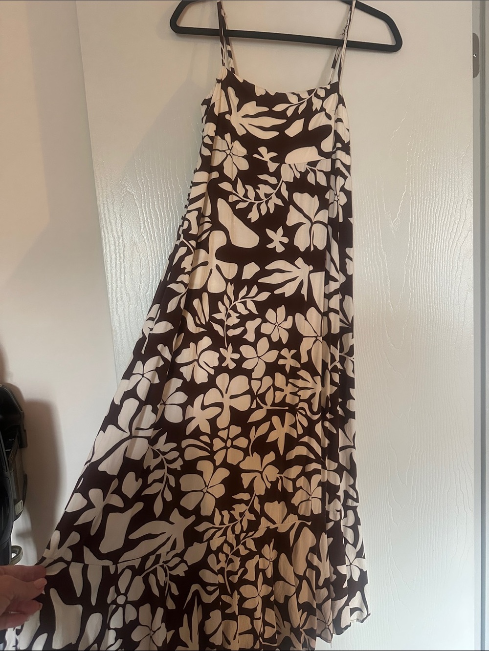 Women's Cream and Brown Floral Maxi Dress with Spaghetti Straps